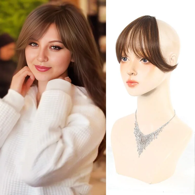 LUPU Synthetic Clip-In Bangs For Women Straight Center-Parted Fake Bangs with Temples Ideal for Casual Attire& Diverse Hairstyle