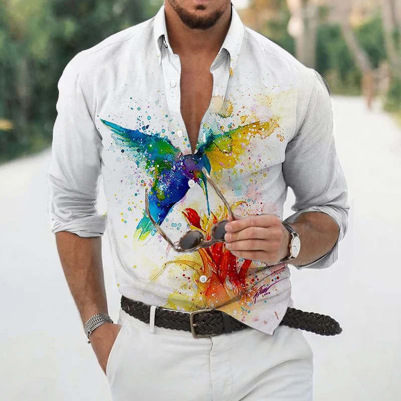 Spring and Autumn Men's Shirts Hawaiian Casual All-match Shirts Graffiti Ink Painting Digital Printing Long Sleeve Shirts Tops 1 set coloring book practical mess free clear printing for kindergarten graffiti book painting book