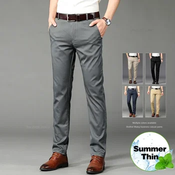Summer Thin Men's Business Casual Pants Korean  Fashionable Comfortable Straight Elastic Casual Long Pants Male Brand Clothing