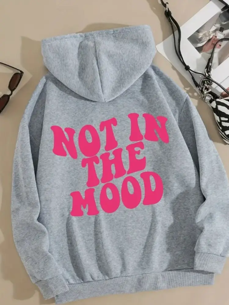 Casual Letter Print Hoodie Drawstring Hooded Kangaroo Pocket Sweatshirts Fashion Loose Fall & Winter Sweatshirt Women's Clothing