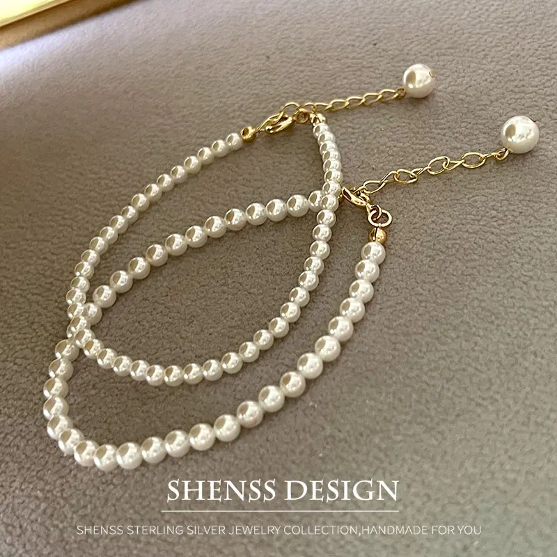 Quality 2mm-5mm Shell Pearl Bracelet 14cm-20cm Size 3cm Extension Chain Bracelet for women