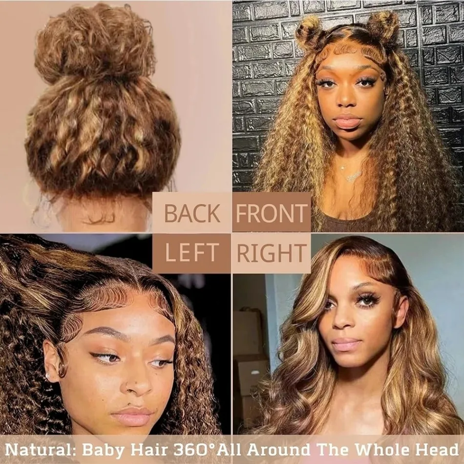 Highlight 360 Full Lace Wig Human Hair Pre Plucked Hd Deep Wave Frontal Wig Invisible Drawstring Curly Human Hair Wigs For Women 5