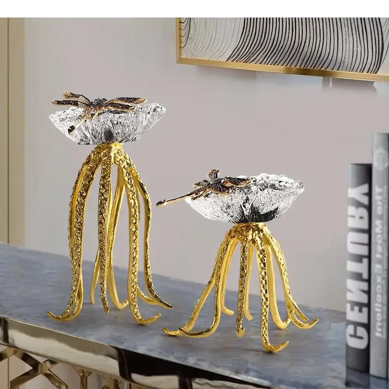 

Dragonfly Lotus Seedpod Octopus Chimera Abstract Artwork Sculpture Creative Ornaments Desk Decoration Golden Octopus Feet Statue