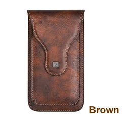 PULOKA Premium Retro Brown PU Leather Dual Phone Waist Pouch with Metal Loop (Brown)