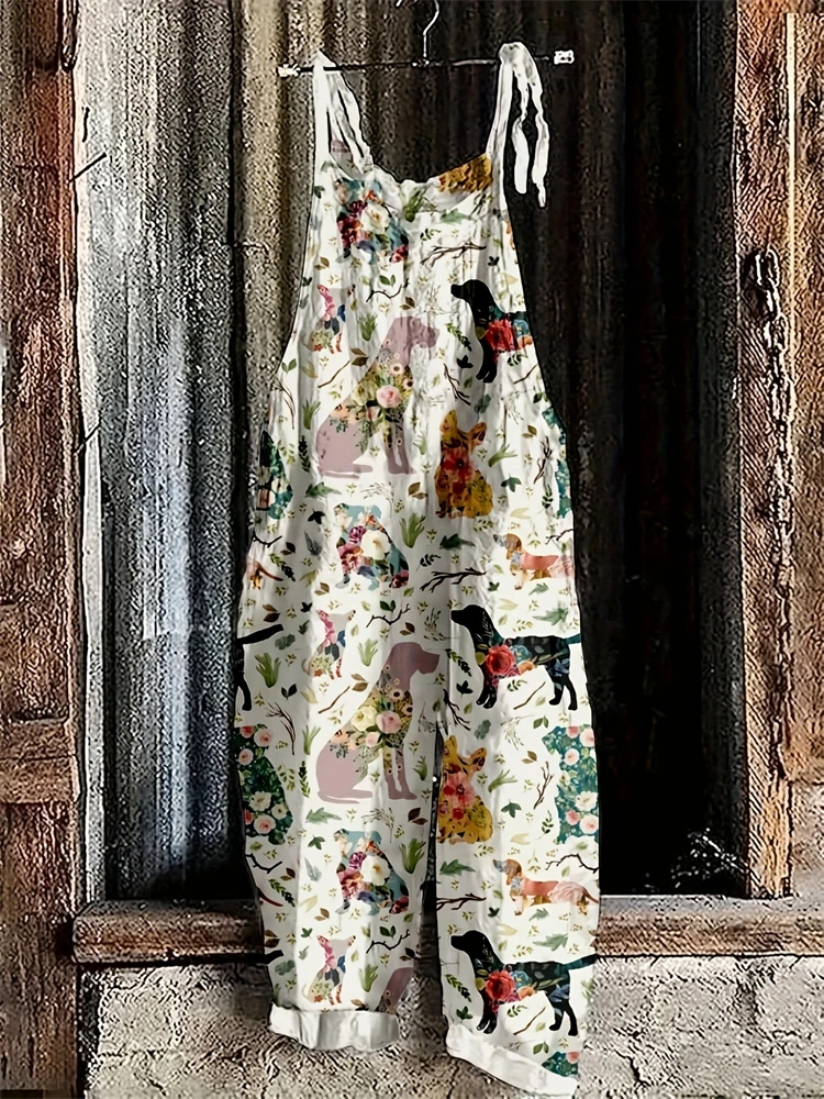 موضة جديدة ثلاثية الأبعاد مطبوعة المرأة بذلة الربيع والصيف تنفس الحمالات الجديدة راحة المنزل السراويل الظهر قابل للتعديل