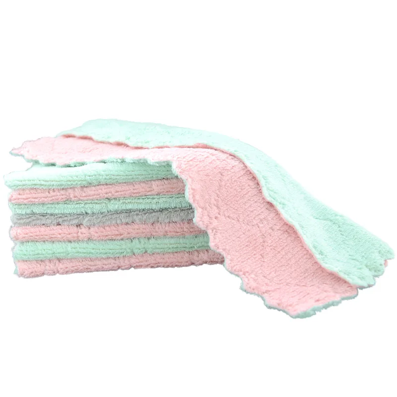 Cleaning Cloth 5/10pcs Soft Reusable Dish Towels Thickened Coral Fleece Household Absorbent Non-shedding Dishwashing