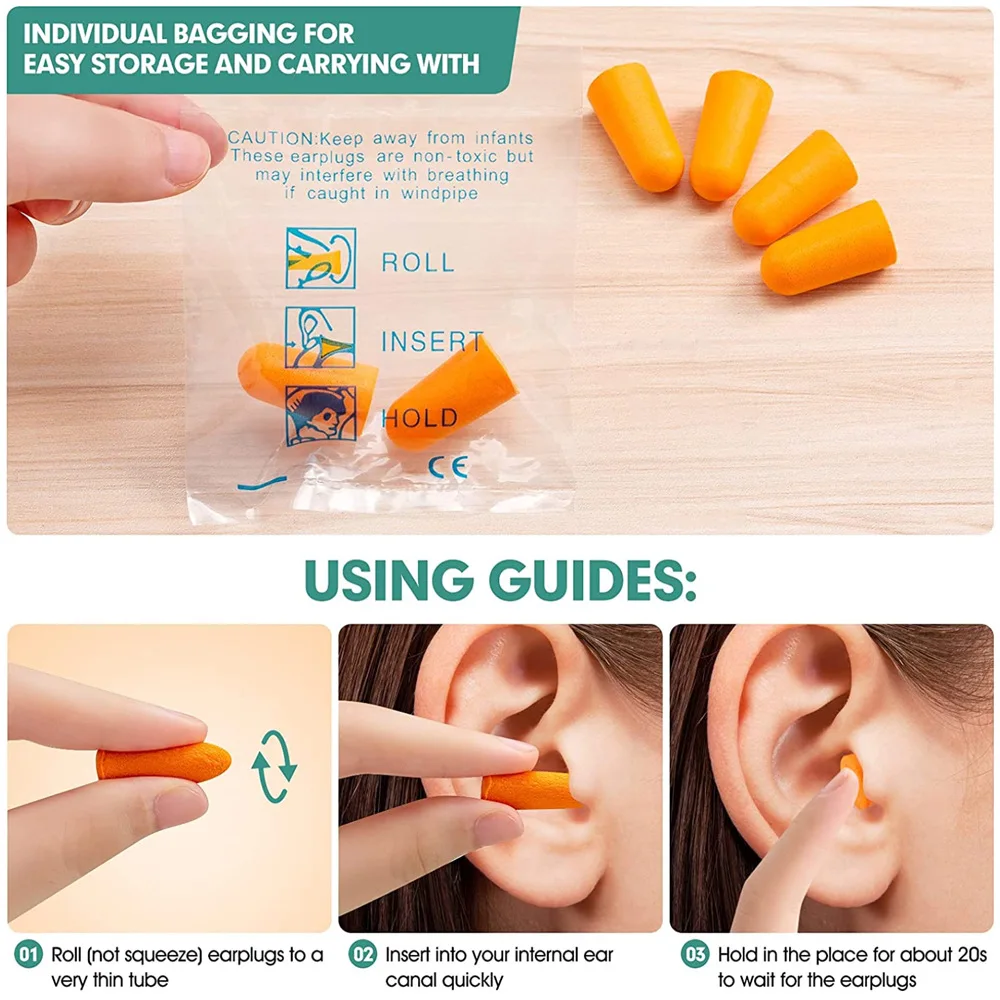 Foam Earplugs 5 Pairs For Sleeping Block Noise Travel Loud Environments