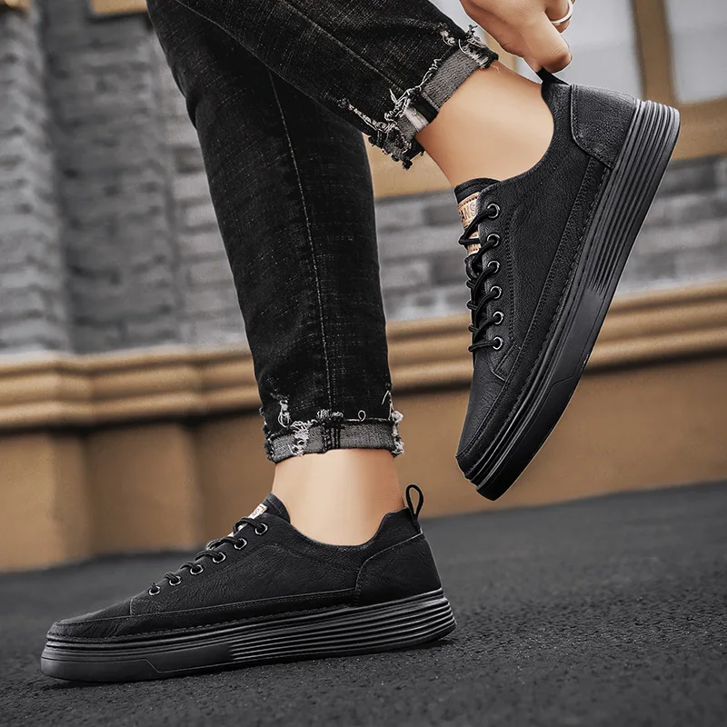 Spring and Autumn New Casual Leather Shoes Men's Trend All-match Sneakers Men's Business Formal British Leather Shoes