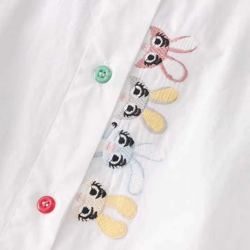 Women Spring Autumn Style Blouses Shirts Lady Casual Long Sleeve Turn-down Collar Cartoon Embroidery Blusas Tops DF4996