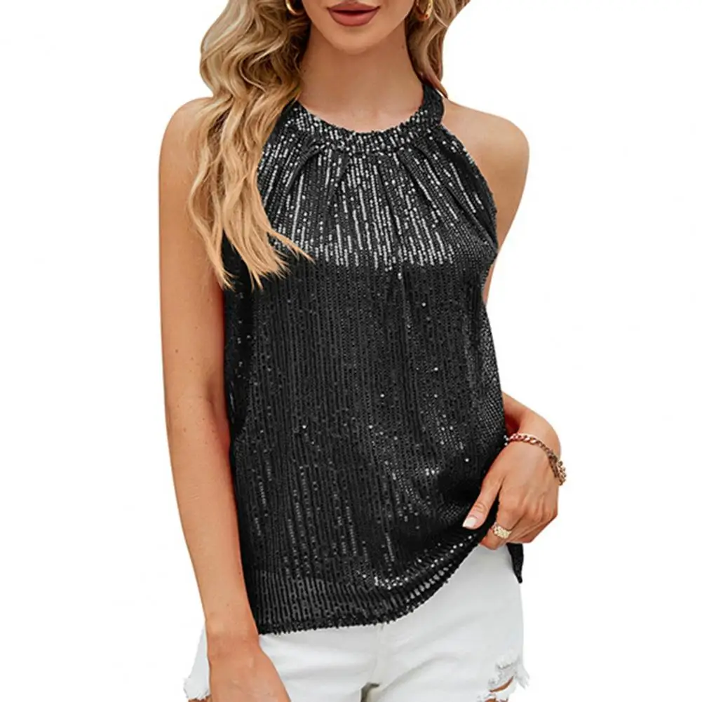 

Sexy Sequined Halter Tank Top Sequin Halter Neck Off Shoulder Tank Top Blouse for Women Shiny Club Party Wear with Soft