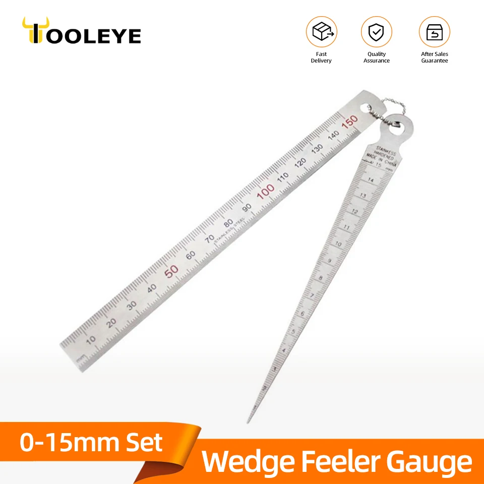 1-15mm Set Wedge Feeler Gauge Clearance Ruler Probe Taper Gauge Gap Measurement Tools Steel Ruler Wedge Valve Thickness feeler gauge taper gauge