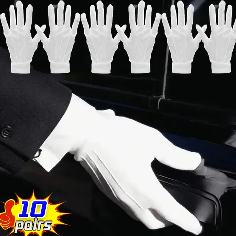 1-10pairs White Cotton Gloves for Women Men Waiters Drivers Jewelry Workers Mitten Full Finger Anti Slip Hand Protector Gloves - Image 2
