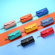 

1pc Portable Leather Housekeeper Holders Car Keychain Key Holder Bag Case Unisex Wallet Cover Simple Solid Color Storage Bag