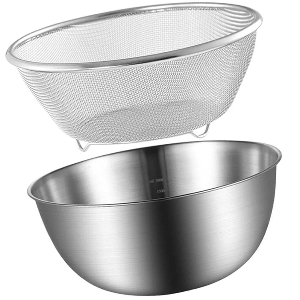 

2pcs/Set Strainer Colander Washing Bowl Basketss Vegetable Basin Rice Drain Sifter Mesh Wire Stainless Steel Washer for Kitchen