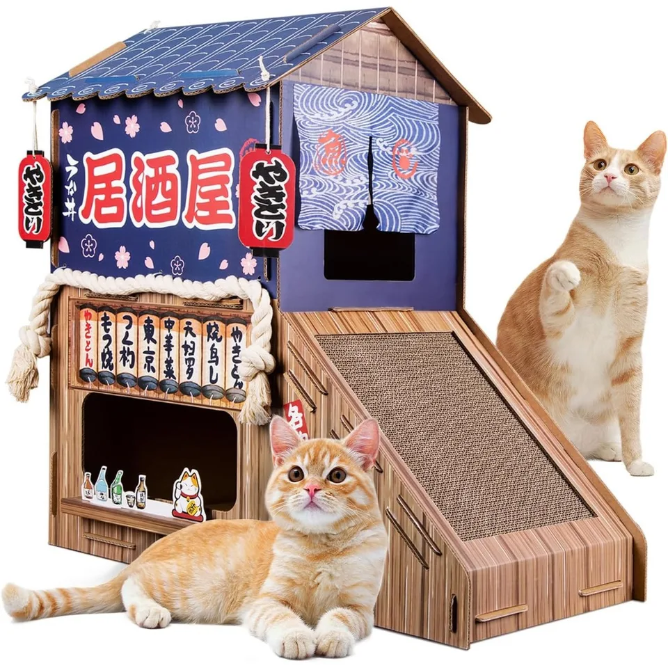 Sturdy Cardboard Cat House with Scratcher Playground