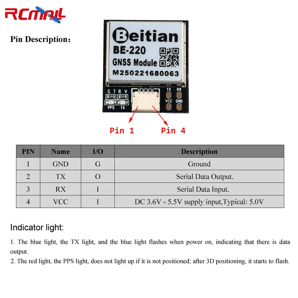 5PCS Beitian BE-220 GPS Module M10050 Chip Ultra-low Power GNSS Receiver without CompassFlash for Vehicle Drones