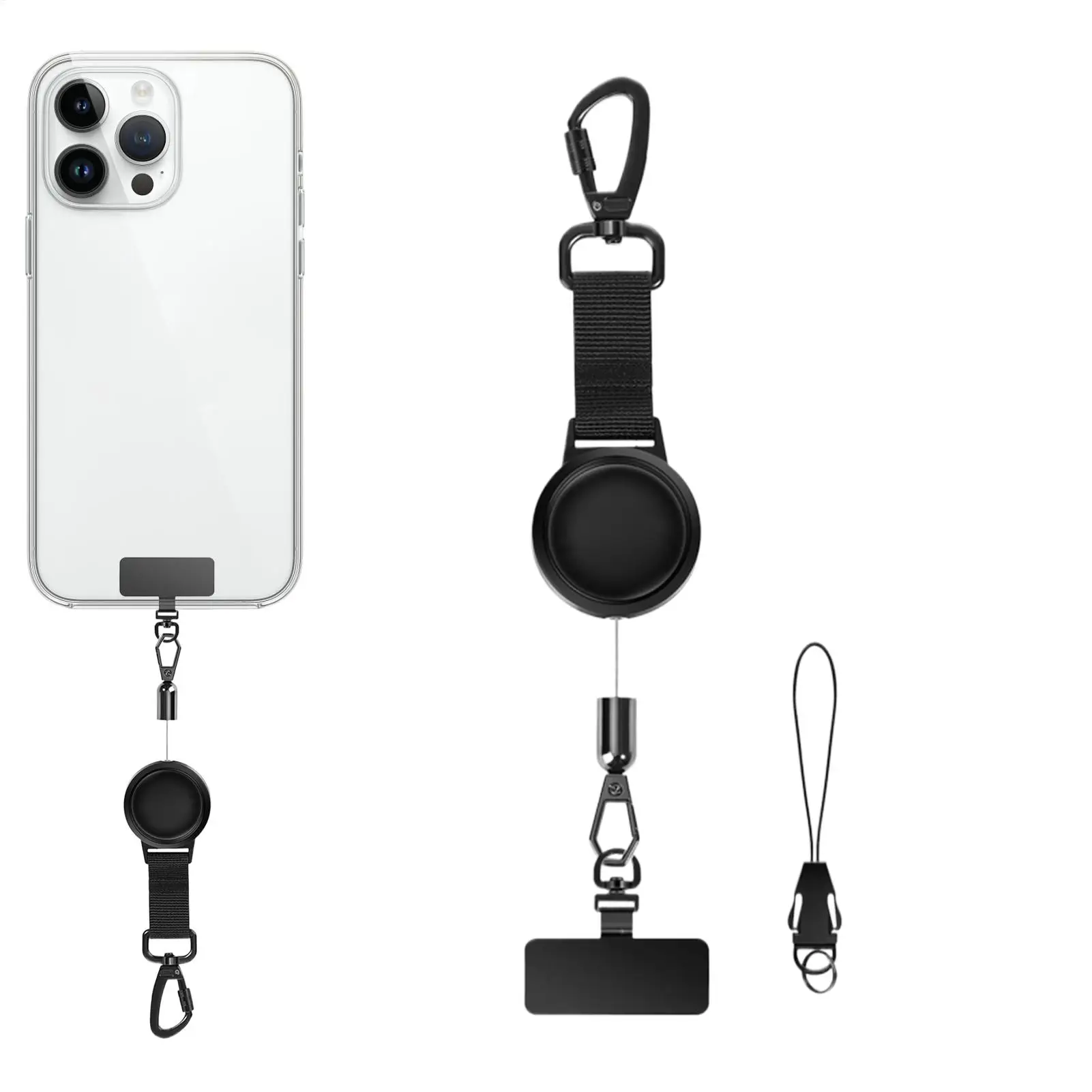 Retractable Anti-Theft Phone Lanyard with Locking Carabiner & 360° Rotating Hook