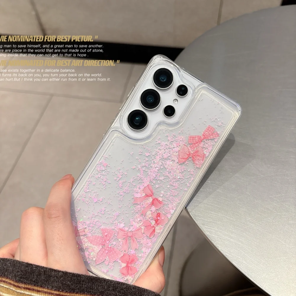 Luxury Glitter Quicksand Bowknot Bling Transparent Shockproof Acrylic Case
