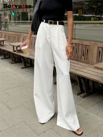Botvotee Office High-waisted Wide-leg White Suit Pants Women's 2025 Fall Loose and Drape Casual Straight Mopping Black Trousers