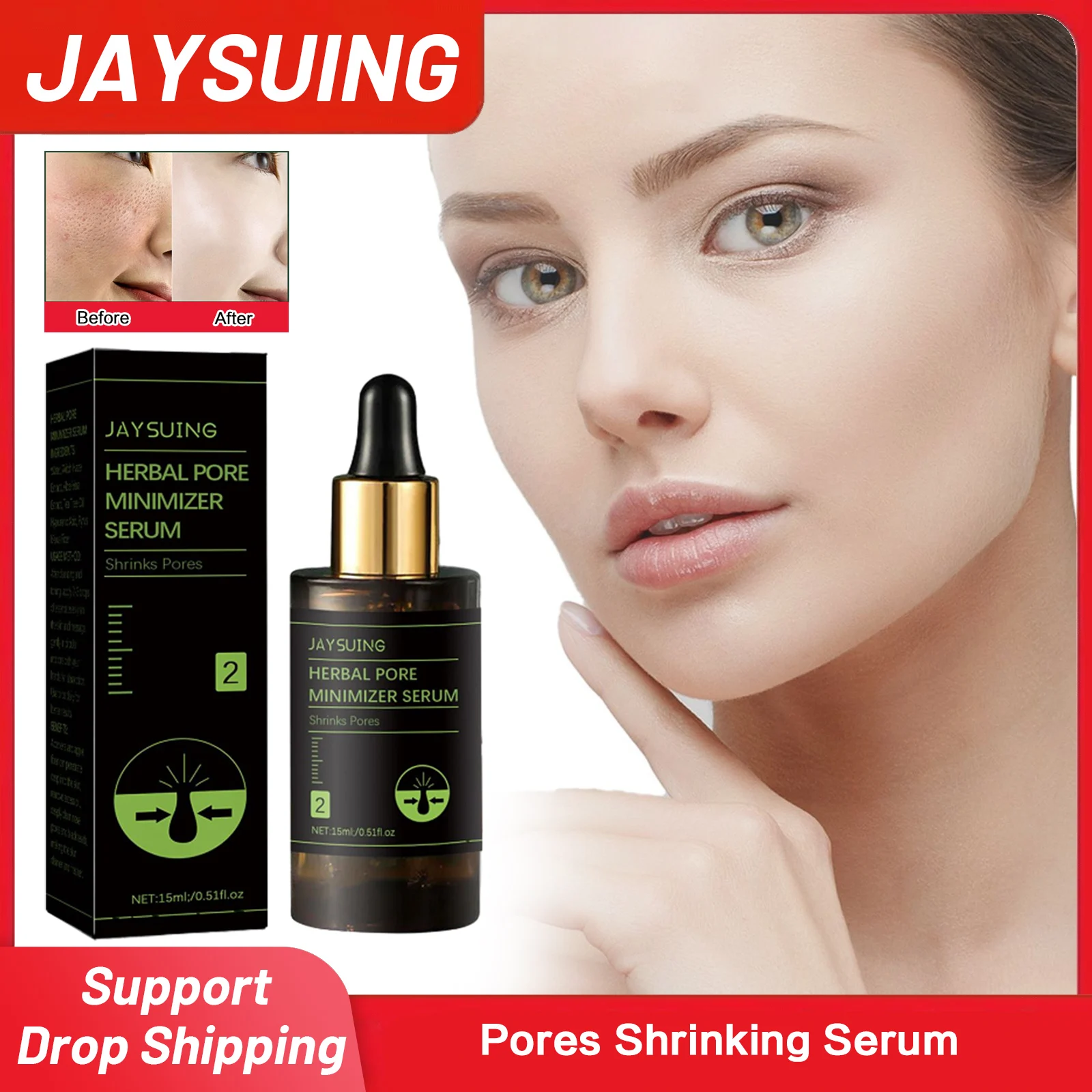 

Pores Shrinking Serum Oil Control Remove Acne Spots Improve Dryness Increase Skin Elasticity Smoothing Firming Face Essence 15ml