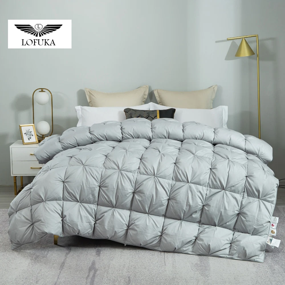 

Lofuka Luxury Gray 100% Goose Down Filler 3D Bread Duvet Quilt Comforter Winter Thick Blankets 100% Cotton Shell Queen King 1PCS