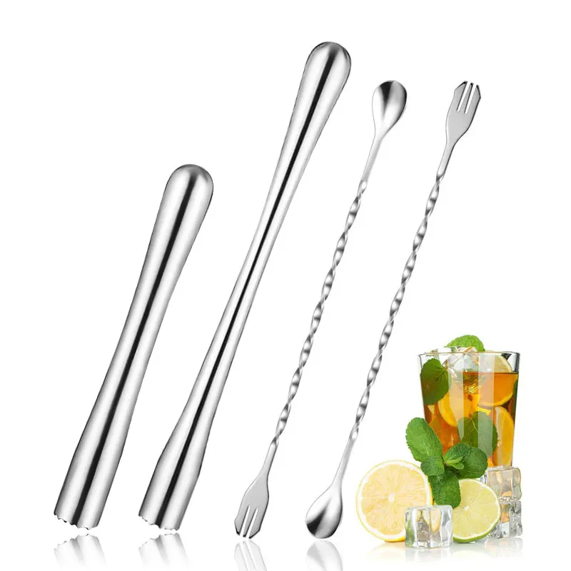 8inch 11inch Stainless Steel Cocktail Drink Muddler and Mixing Spoon Ice Crushers Cocktail Muddler Beverages Home Bar Supplies