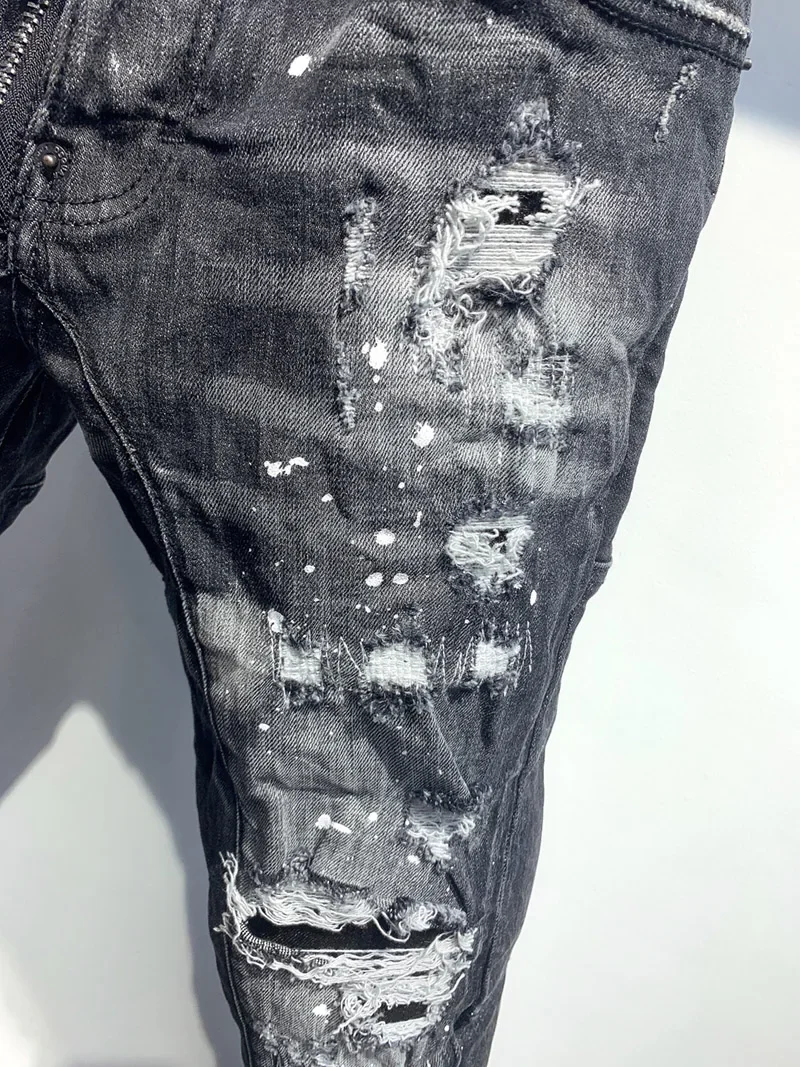 fashion BRAND D2 Men Jeans Denim Pants Slim Pencil Trousers biker Buttons Classics skinny slim DSQ2 black JENAS for husband 395 3