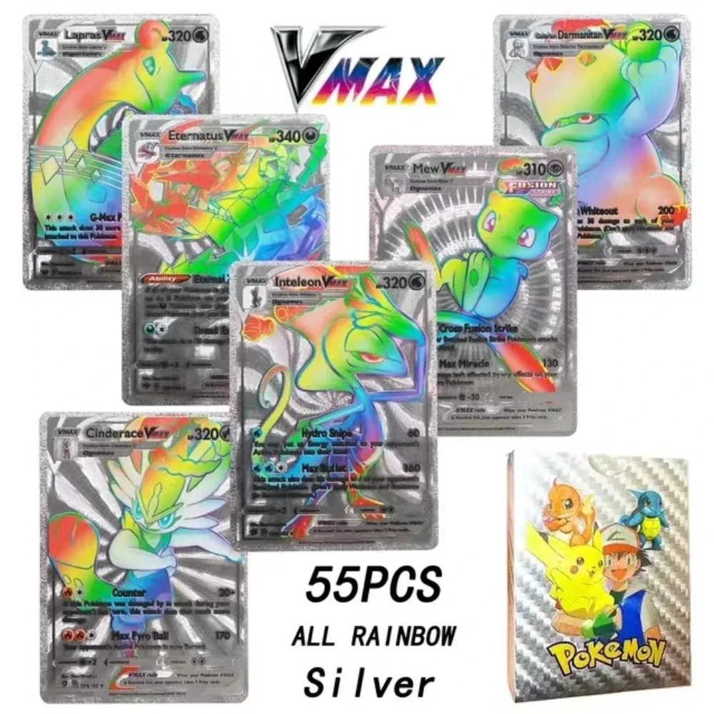 2024 Nuovo 27-55 Pz Pokemon Colorato Lamina D'Oro Carta Charizard Pikachu Arceus Argento Arcobaleno Inglese Tedesco Vstar Vmax Card