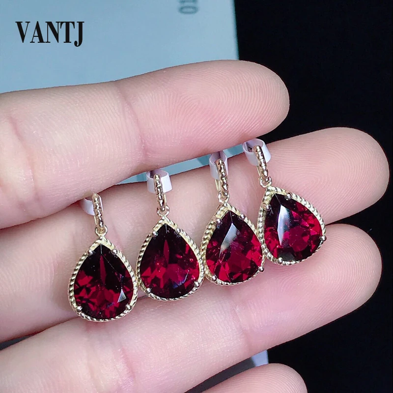 

VANTJ Real Natural Garnet Pendant Sterling 18k Gold Elegant 100% AU750 Necklace for Women Party Wedding Gift with Chain
