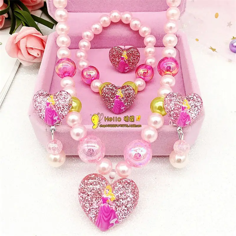 Disney 4pcs/lot Frozen Children Girls Princess Necklace toys  Bracelet Earrings Rings Accessories Paper Cards Birthday Gifts 2
