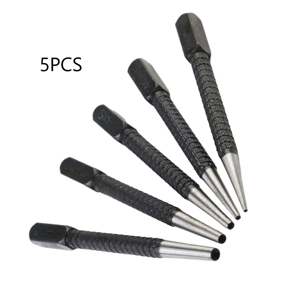 

5pcs Nail Punch Set Knurled Body Square Punch Center Punch Positioning Punch For Labeling Plastics Wood Metals