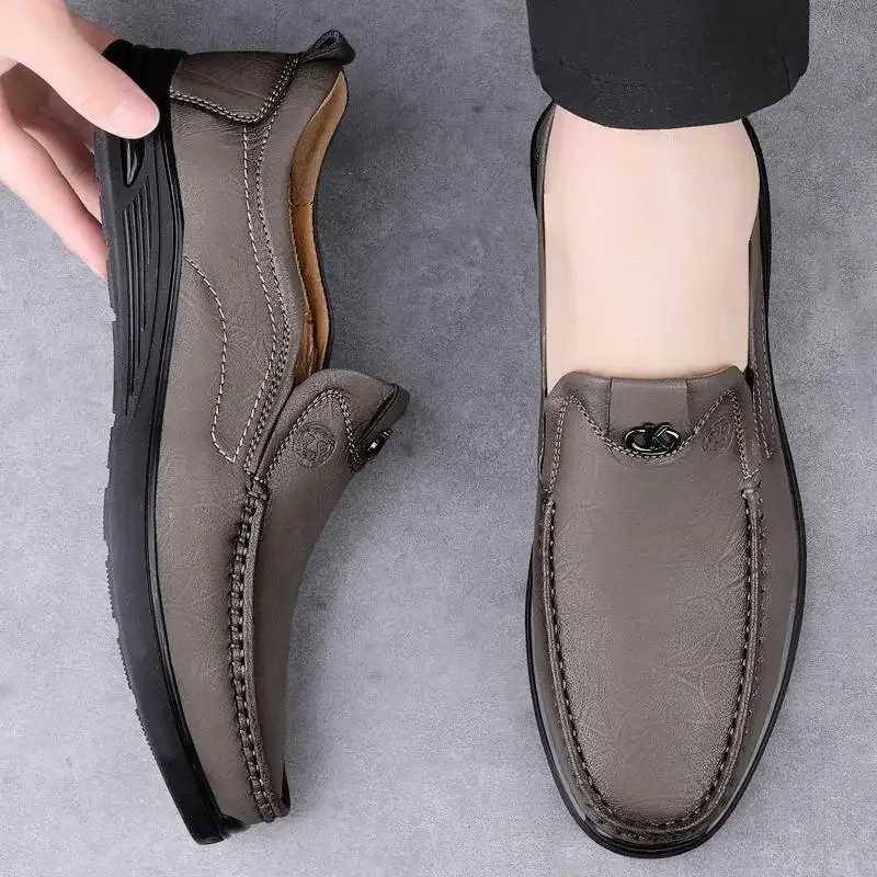 

Elegant Top Layer Cowhide Casual Leather Shoes Slip-on Soft Leather Men's Shoes with Tendon Sole Comfortable Soft Sole