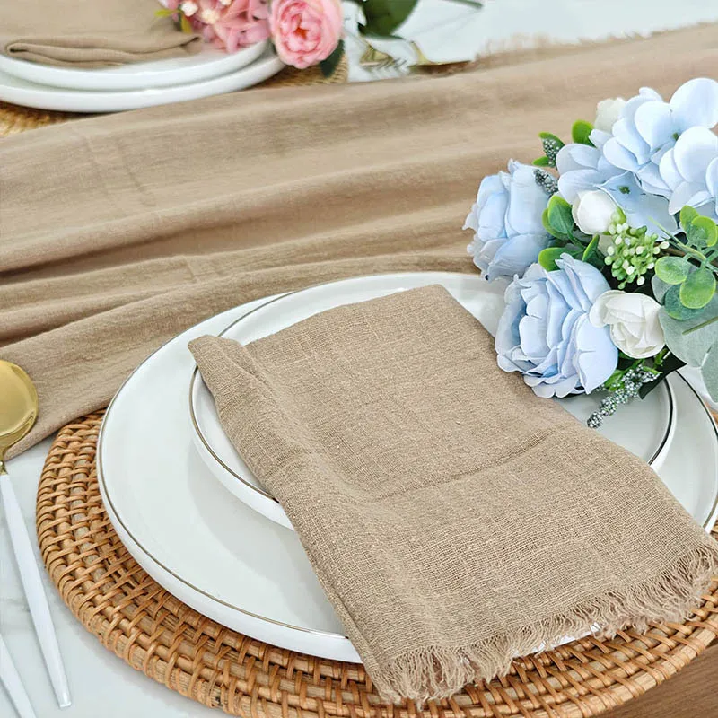 

Khaki wedding napkins 10pcs a set reusable countryside plain wedding table decore cheesecloth tea towel soft cotton napkin