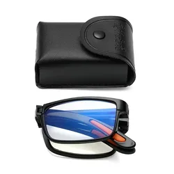 Compact Retro Unisex Folding Anti - Blue Light Reading Glasses with Case - +250 (Black)
