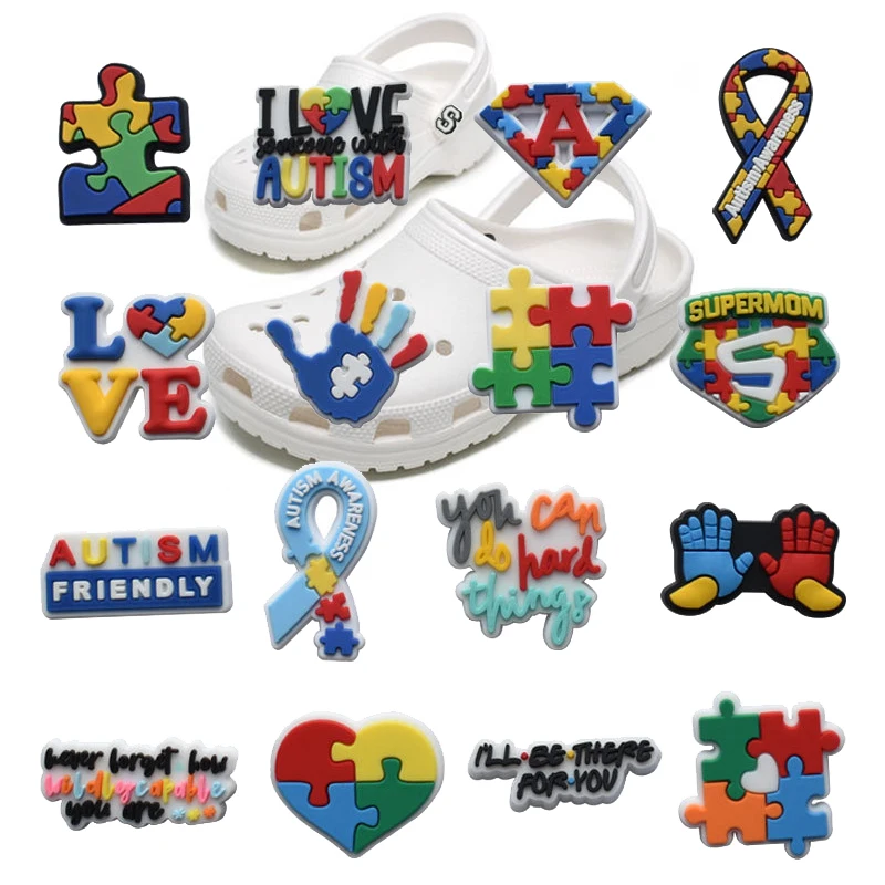 World Autism Awareness Day Pins Croc Charms 16 Pcs Shoe Accessories For Bracelet Charm Favors Supplies Wholesale Bulk Party Gift