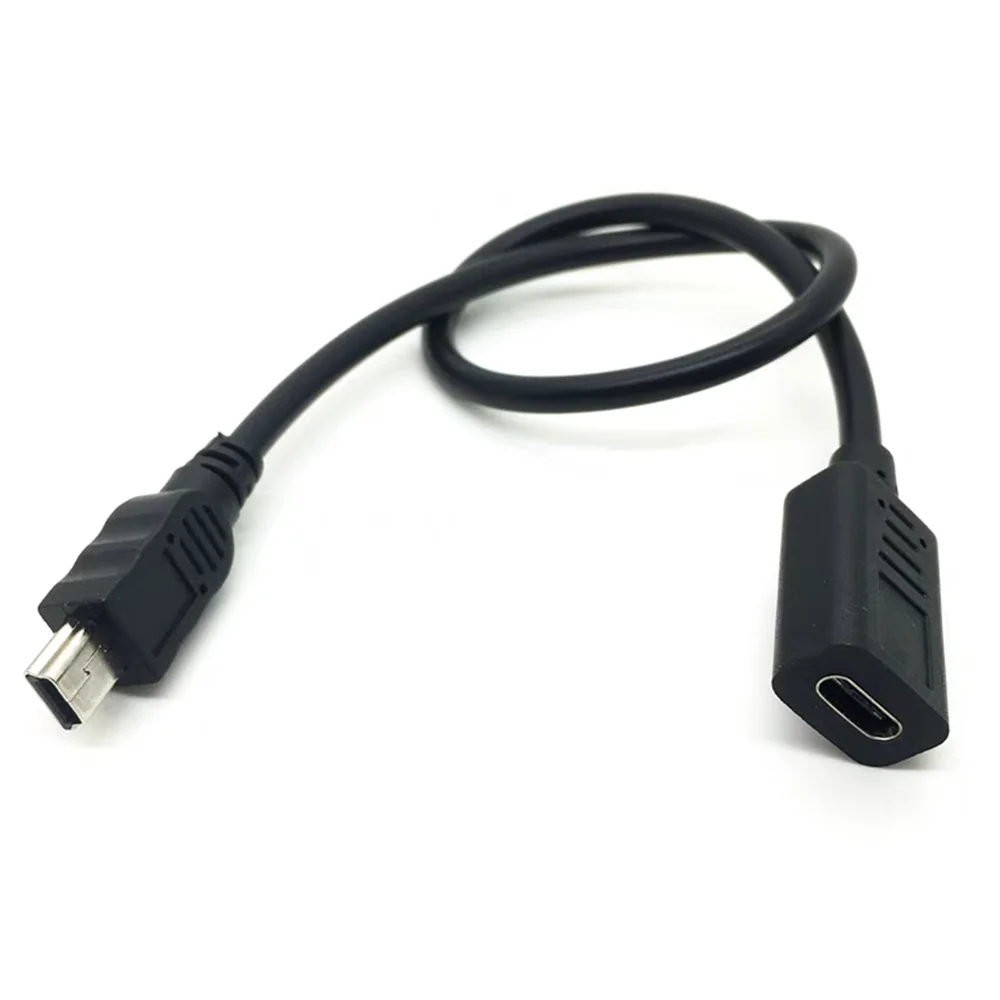 Type-C female port to mini USB data cable T-port male head phone camera connection Type-C extended charging cable