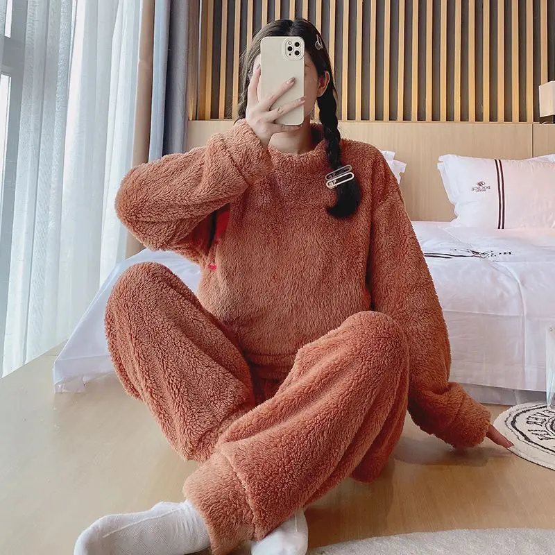 2023 New Zipper Pajamas Women Autumn Winter Loungewear Thickened Plush Coral Velvet Sleepwear Set Flannel Warm Loose Homewear