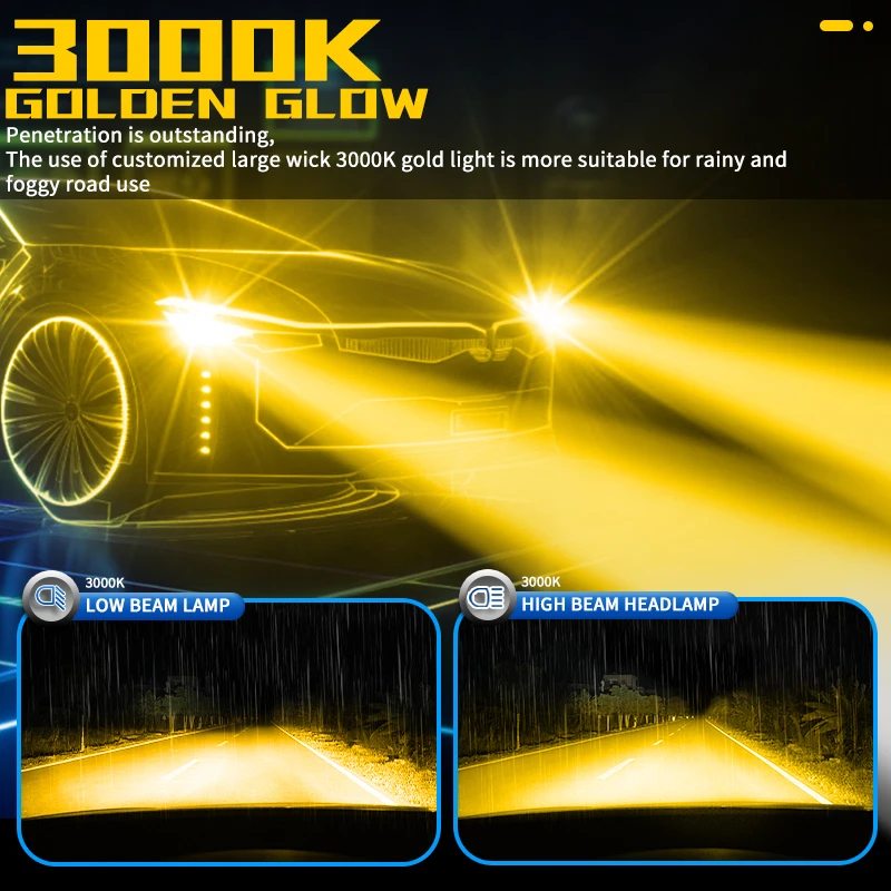 Led Headlight Bulbs AUXBEAM H11/H8/H9 - 3000K Golden Yellow For Low Beam Or Fog Lights AUXBEAM H11 H8 H16 LED Bulbs 3000K Golden Yellow Fog Light - Foto 6