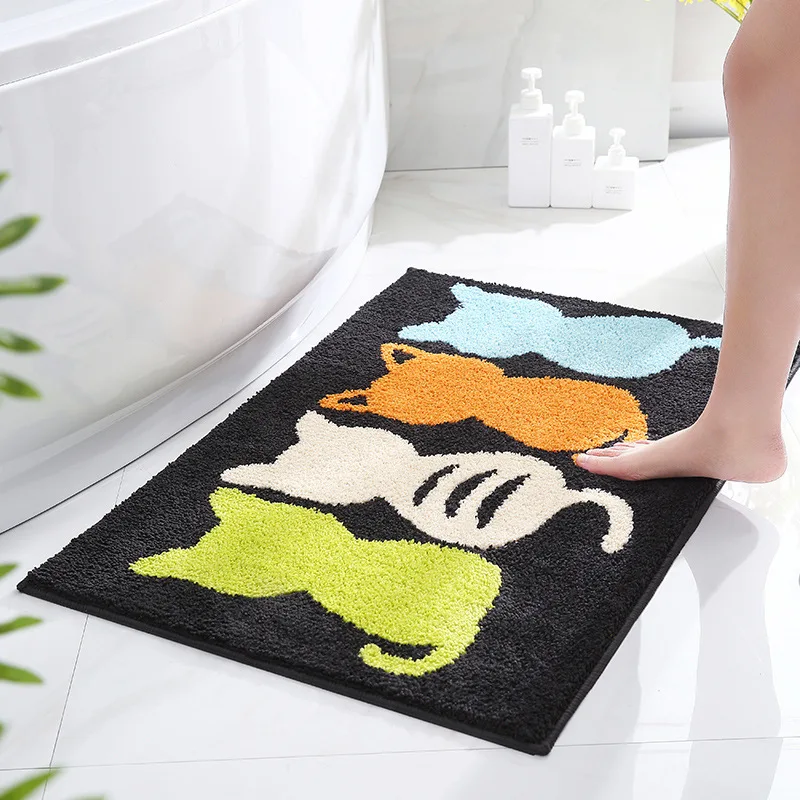 

50x80cm TPR Bathroom Door Mat Cute Cat Toilet Non Slip Floor Mat Cartoon Entrance Mat Water Absorbent Carpet Bedroom Decor Rug