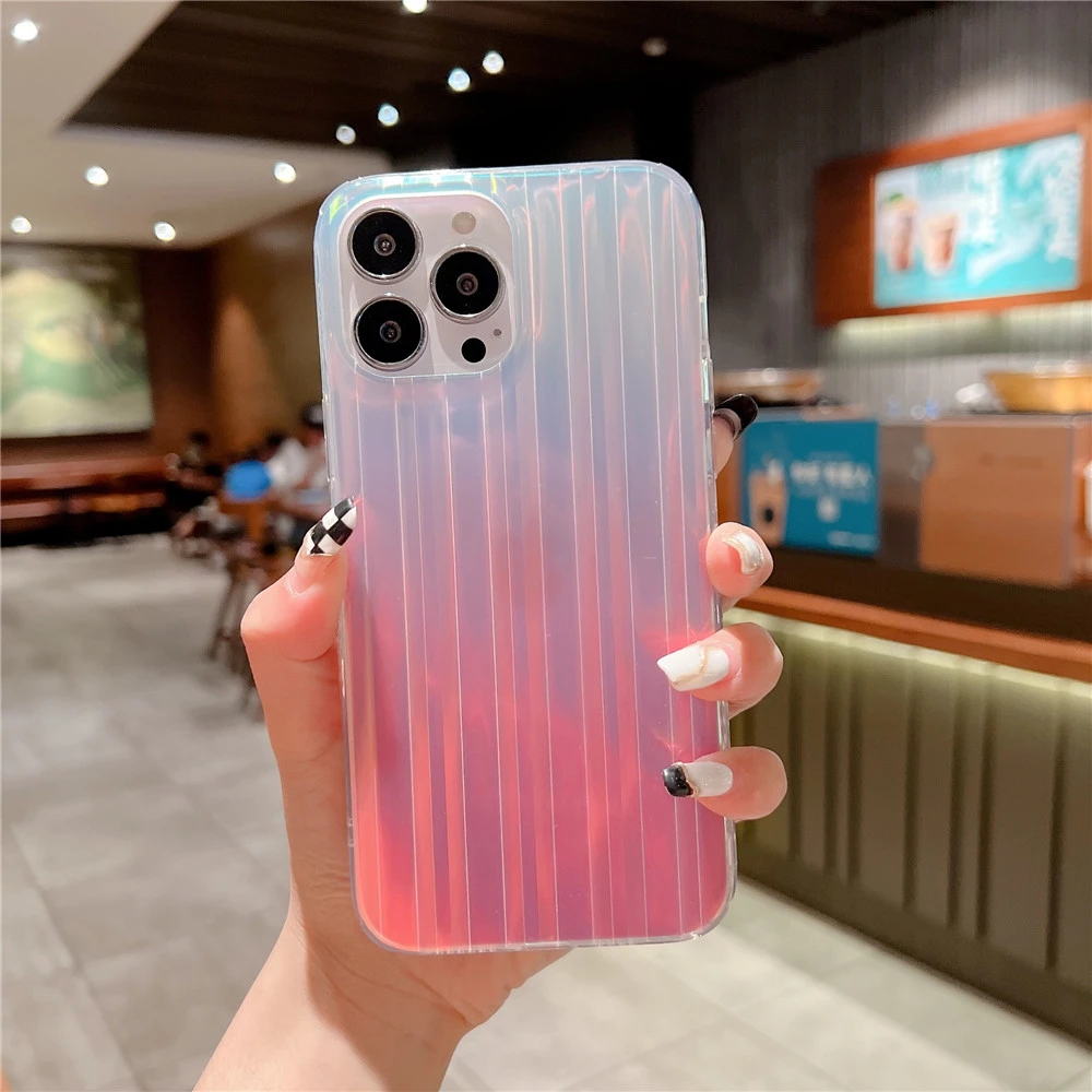 iphone 12 pro max silicone case Colorful Laser Phone Case for IPhone 13 12 11 Pro Max Bumper Luxurious Shiny Discoloration Coque Cover Stripe for Women iphone 12 pro max clear case