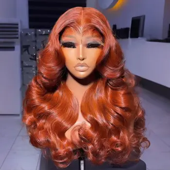 Ginger Orange  Honey Blonde Color Straight Synthetic 13X4 HD Lace Frontal Wig For Women Prepucked With Baby Hair Glueless Wigs