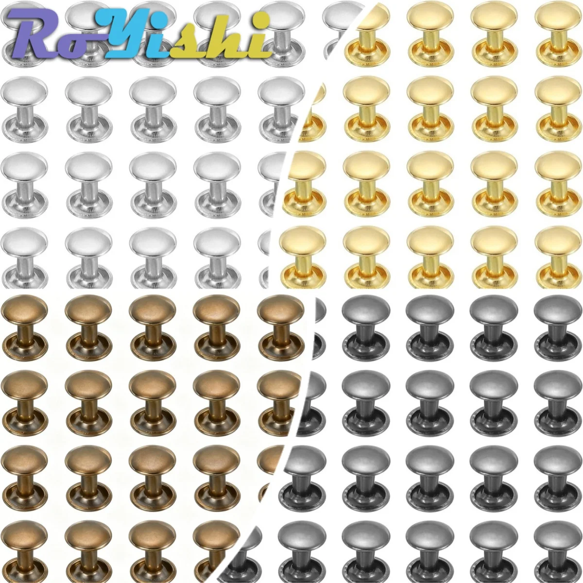 Metal Double Cap Round Rivets Studs Collision Nail Spike 100 Sets 5-12mm