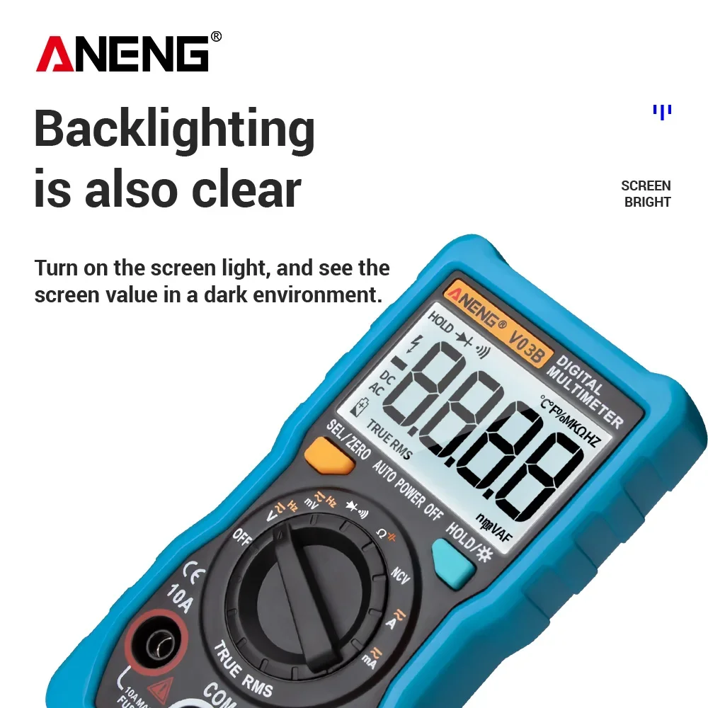 ANENG V03B True RMS Digital Professional Multimeter Tester 4000 Counts multimetro Meter Auto AC/DC Transistor Ampere Tester
