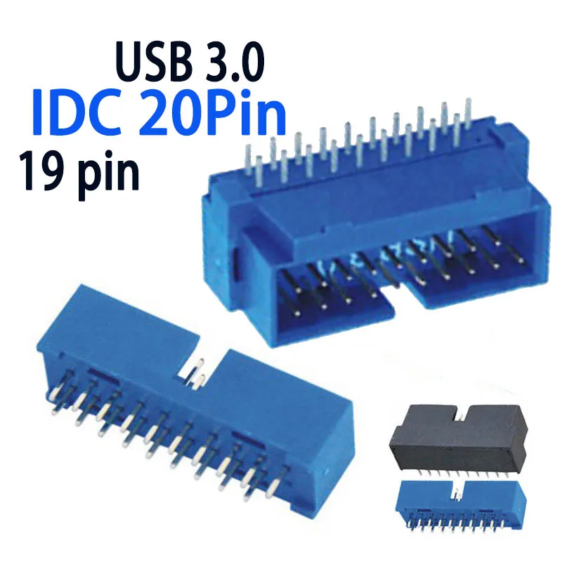 

10pcs/lot chassis motherboard interface 19 pin 90 degree 20P male connector usb 3.0 male IDC 20Pin