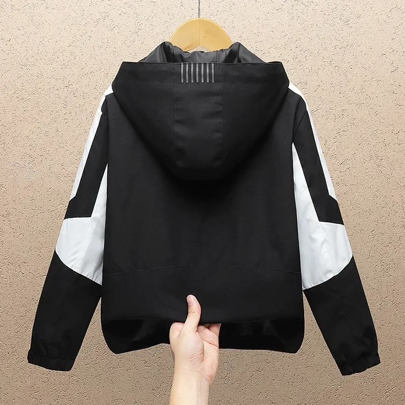 Children's Outdoor Sportswear Korean Style Jacket Hooded Breathable Black Kids Clothing For Boys Hiking Jackets Autumn Spring