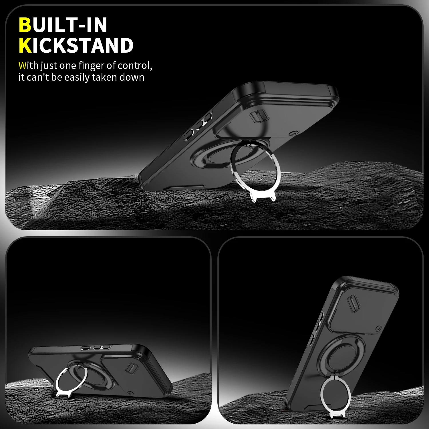 Magnetic Ring Stand Phone Case with Slide Camera Lens Protection and Hard Plastic Back Cover