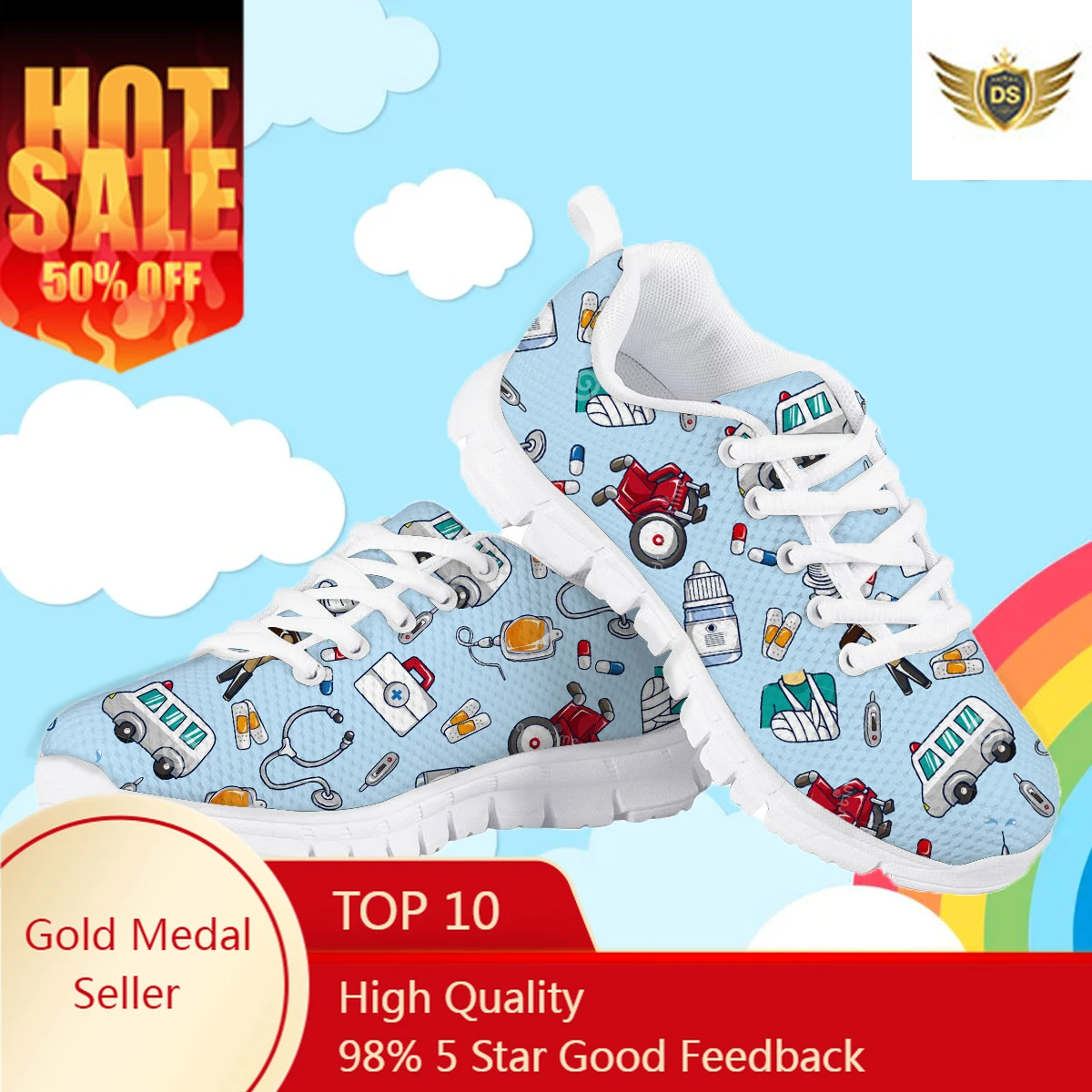 Children Flat Shoes Hospital Tool Pattern Mesh Sneakers For Teen Girls Boys Lightweight Soft Running Shoes Zapatillas Mujer Gift