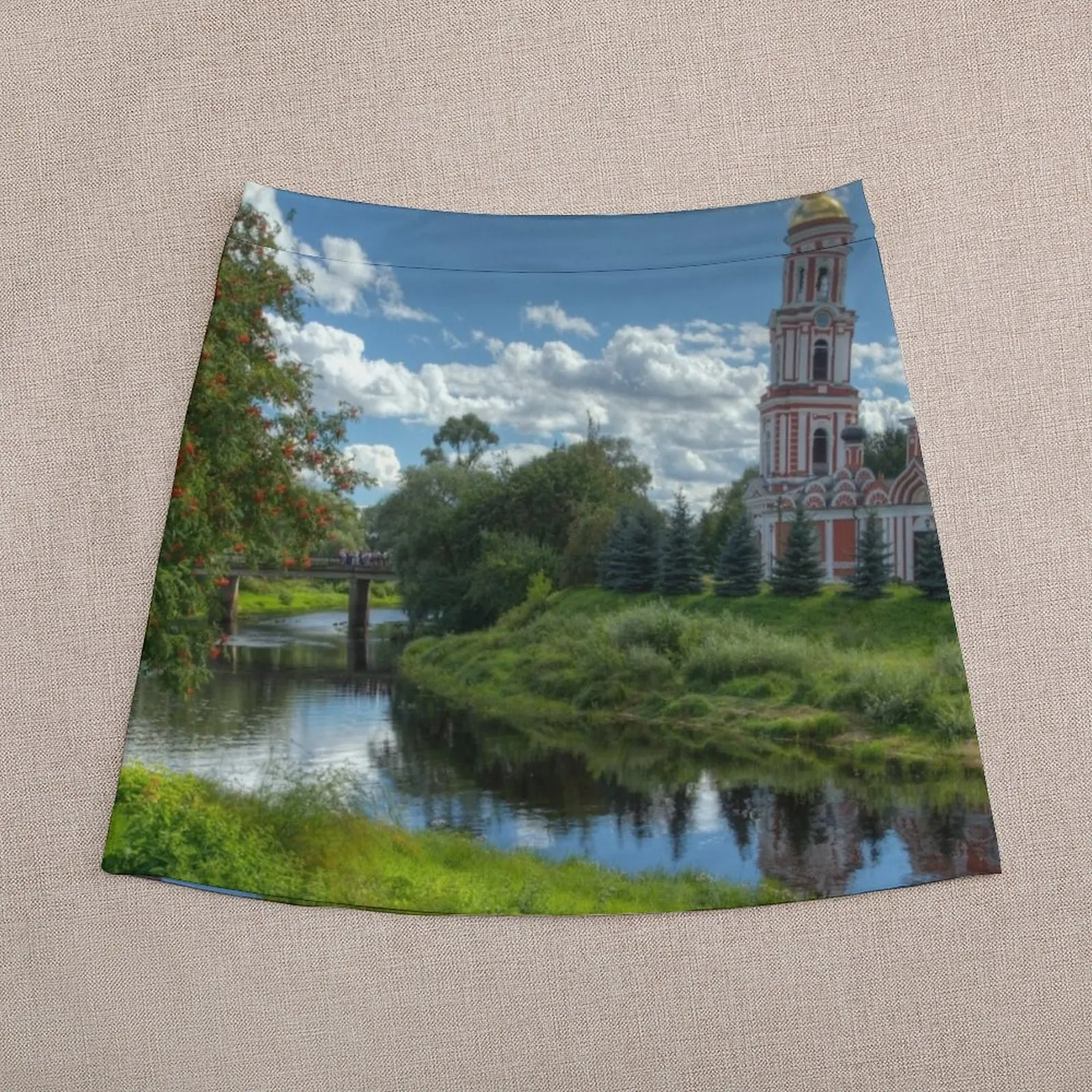 Landscape with the Russian Church on the River Bank Mini Skirt night club women Female dress