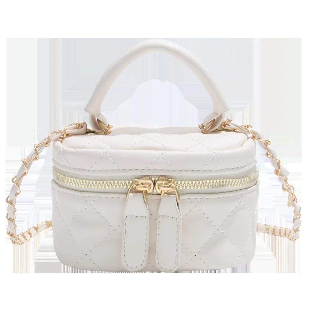 Mini Diamant-Gesteppte Leder-Bucket-Bag Mehrfarbig mit Goldkette Schulterriemen Crossbody-Tasche Karomuster – Detail 13