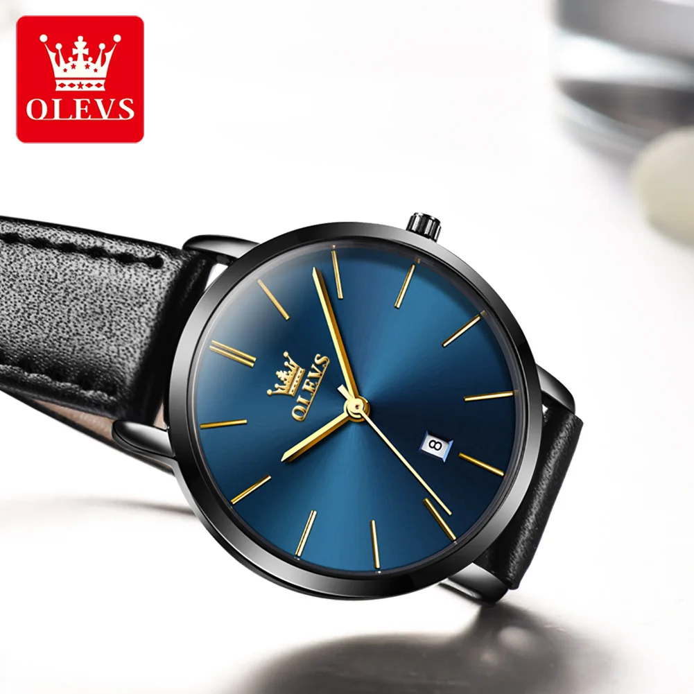 OLEVS Couple Fashion Ultra-thin Quartz Watch for Men Women Luxury Leather Strap Waterproof Calendar Lovers Watch